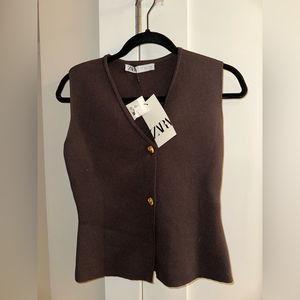 Zara Brown vest/tank with gold detail Size S